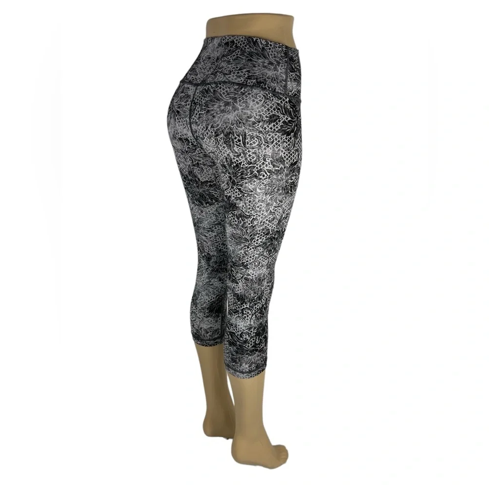 Lululemon Women 8 Wunder Under High Rise Crop Serigraph Starlight Black Mult EUC - Picture 5 of 11